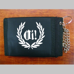 Oi! venček pevná čierna textilná peňaženka s retiazkou a karabínkou, tlačené logo